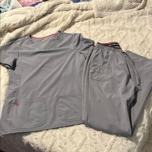 Heartsoul Gray Scrub Set with Pink Accents